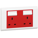 [617049] BS SOCKET OUTLET BELANKO - 2 GANG SP SWITCHED RED COVER + NEON - 13 A - 250 V 