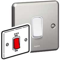 [733023] PLATE SWITCH SYNERGY - DP + LED - 45 A - 250 V~ - 86X86 MM - BRUSHED STEEL 